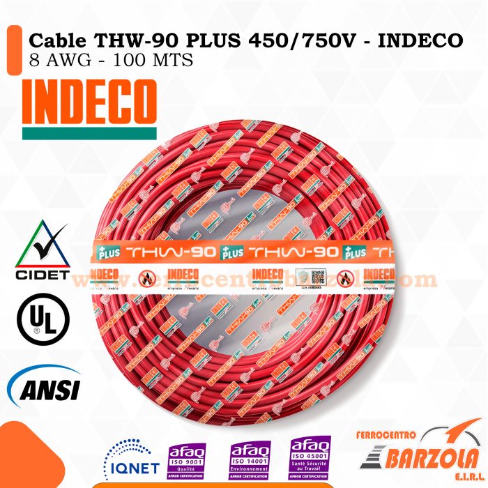 Cable THW-90 PLUS  450/750 V 8 AWG ROJO - INDECO