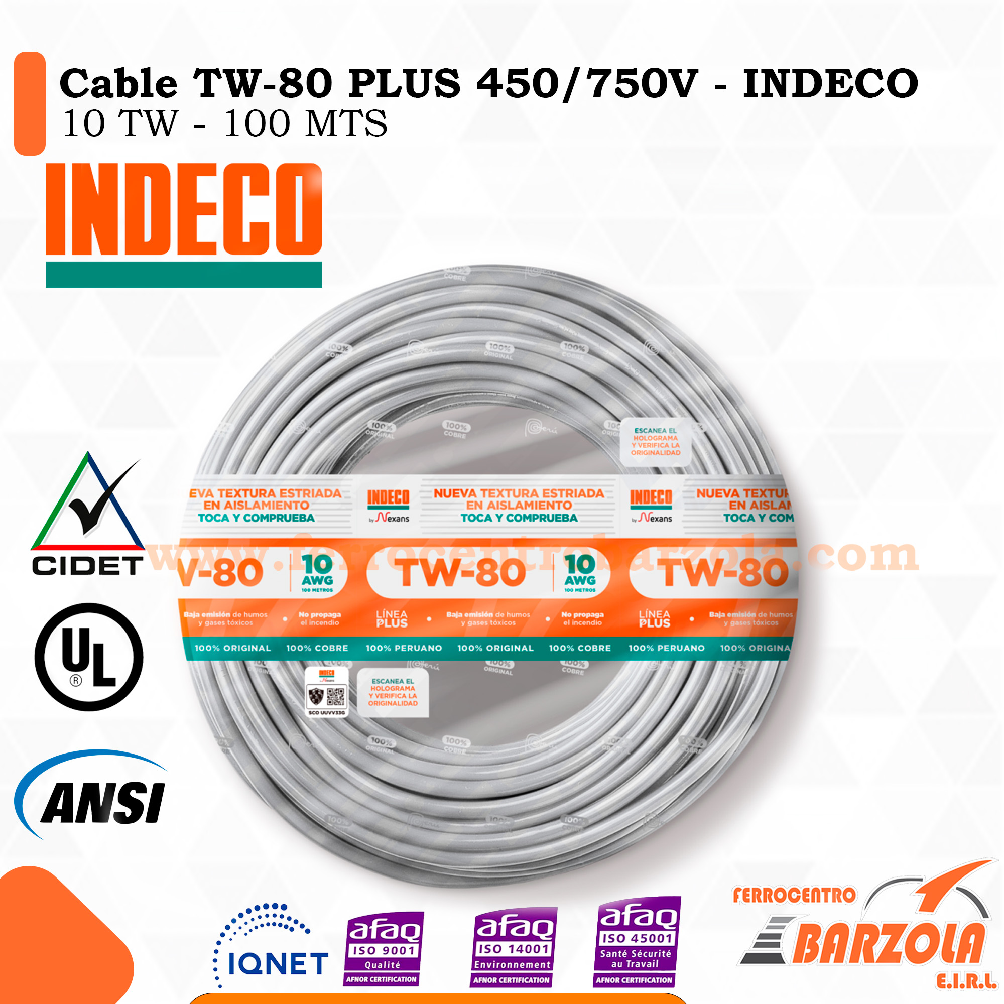 Cable TW-80 PLUS 450-750V - INDECO 10TW BLANCO