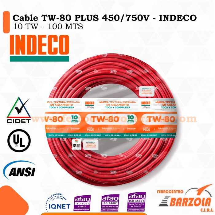 Cable TW-80 PLUS  450/750 V 10 AWG ROJO - INDECO