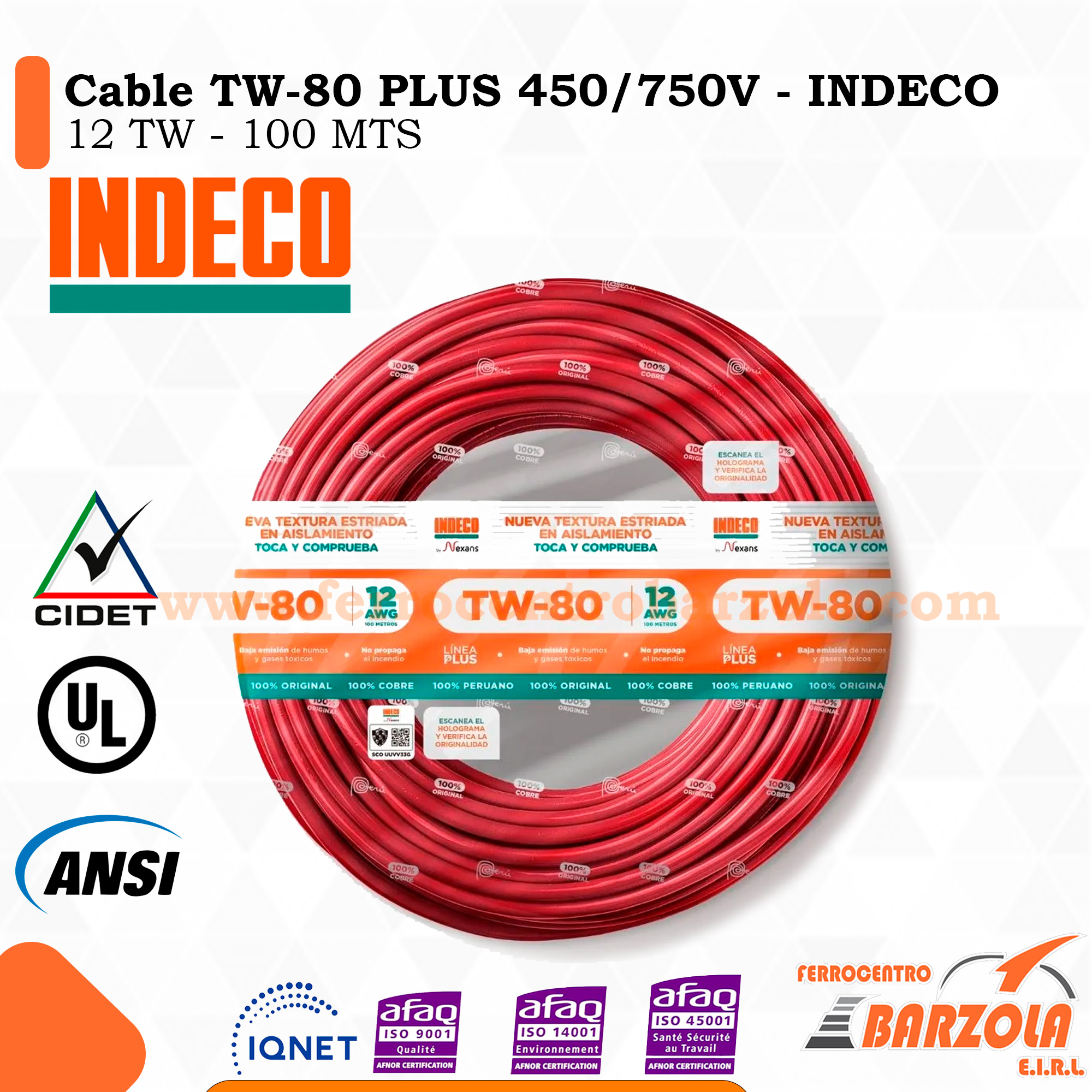 Cable TW-80 PLUS 450-750V - INDECO 12TW ROJO