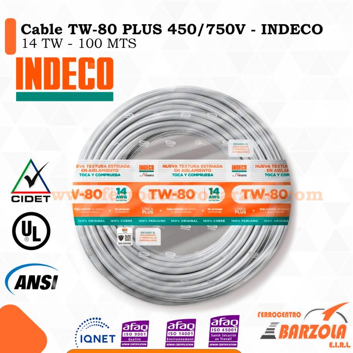 Cable TW-80 PLUS  450/750 V 14 AWG BLANCO - INDECO