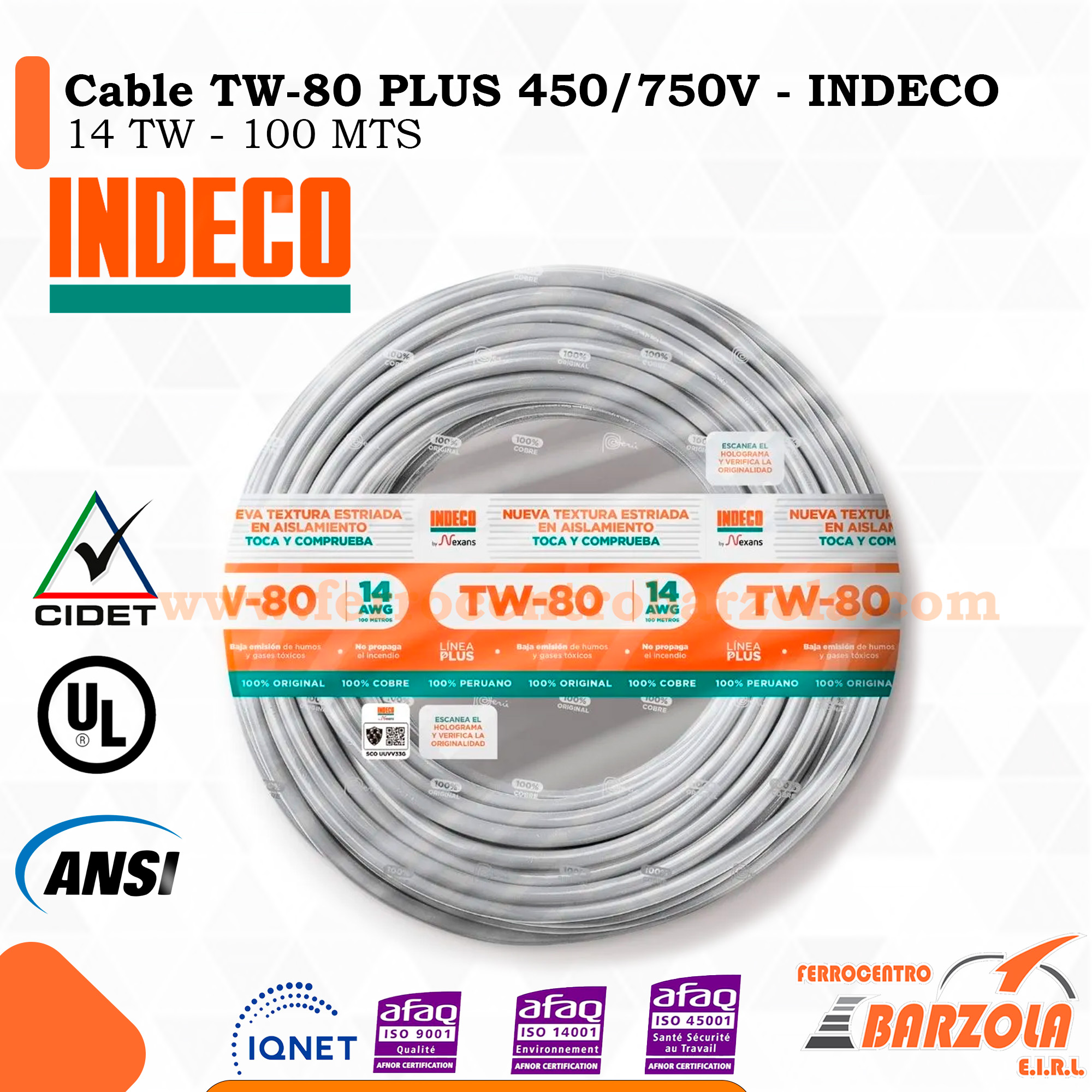 Cable TW-80 PLUS 450-750V - INDECO 14TW BLANCO