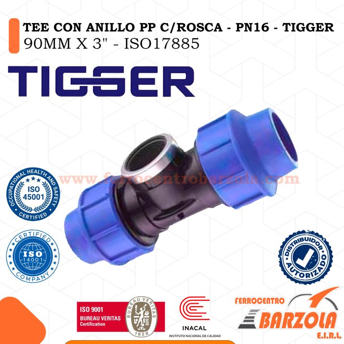 Tee Con Anillo PP Con Rosca 90MM X 3" - PN16 - TIGGER