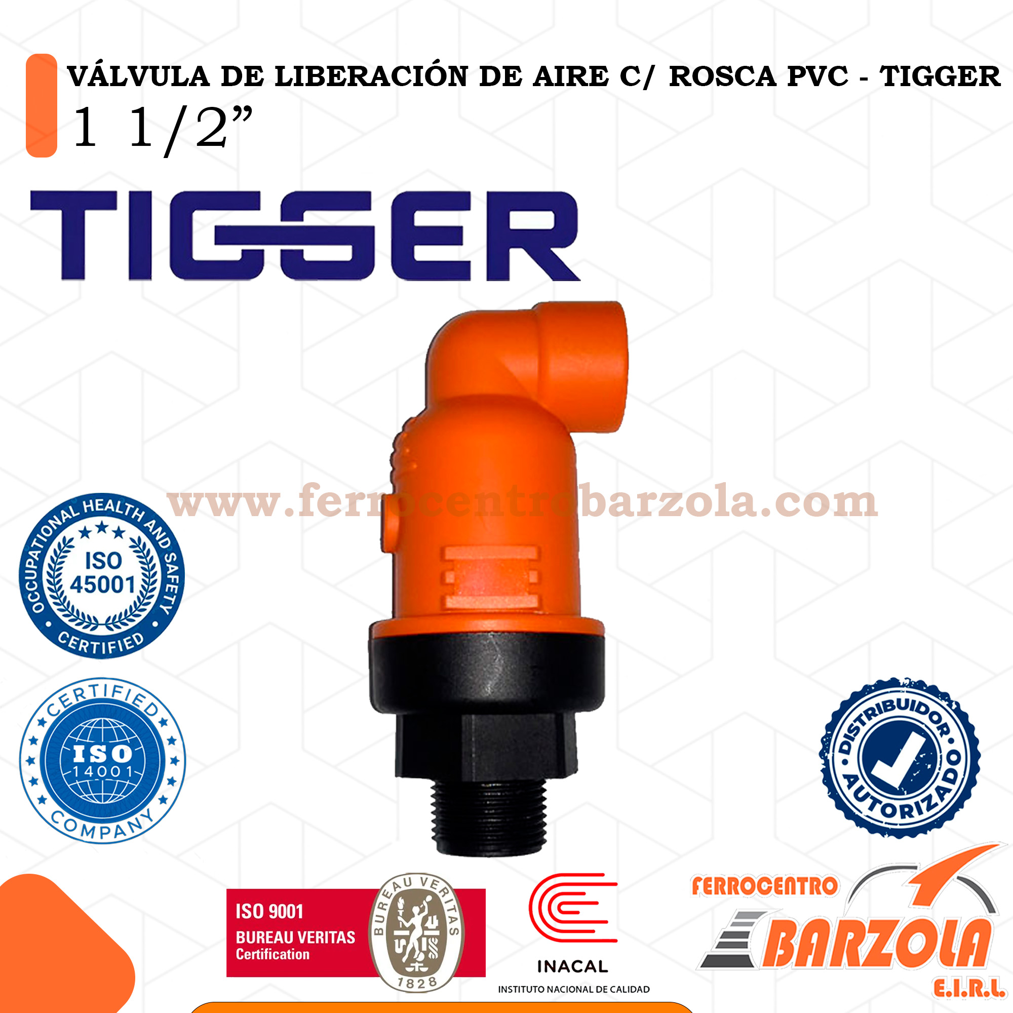 VÁLVULA DE LIBERACIÓN DE AIRE C. ROSCA PVC - TIGGER 1 1.2