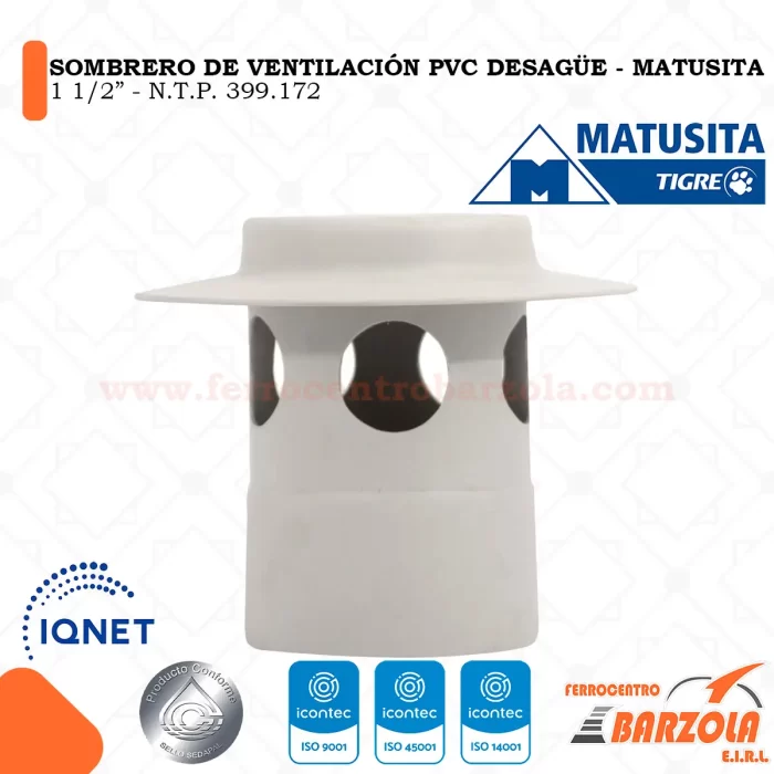 Sombrero De Ventilación PVC Desagüe 1 1/2" - MATUSITA