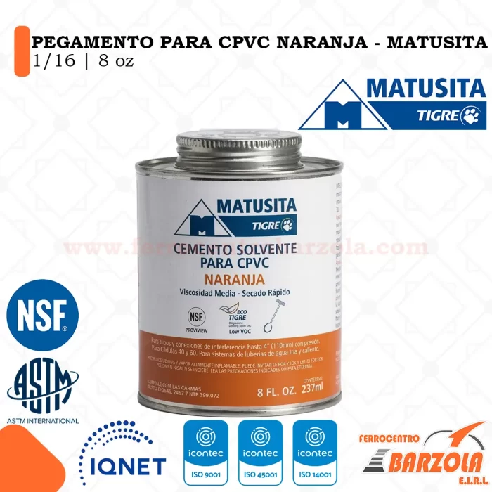 Pegamento Para CPVC Naranja 1/16 8oz - MATUSITA