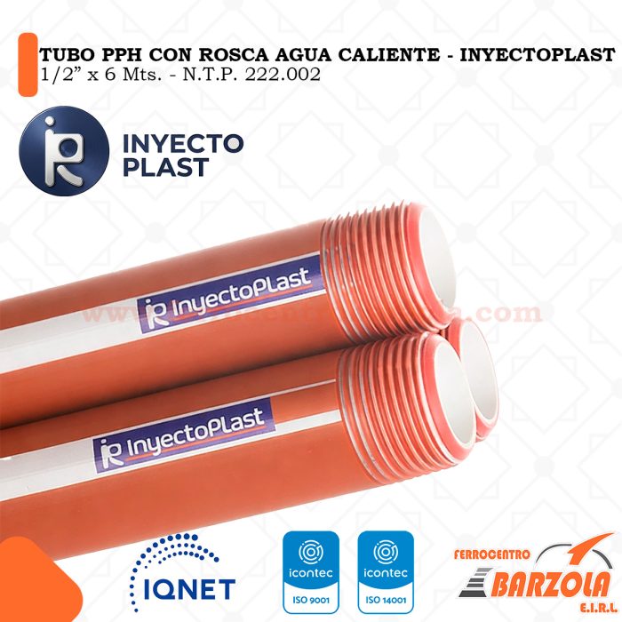 Tubo PPH con rosca para agua caliente 1/2" x 6 Metros - INYECTOPLAST