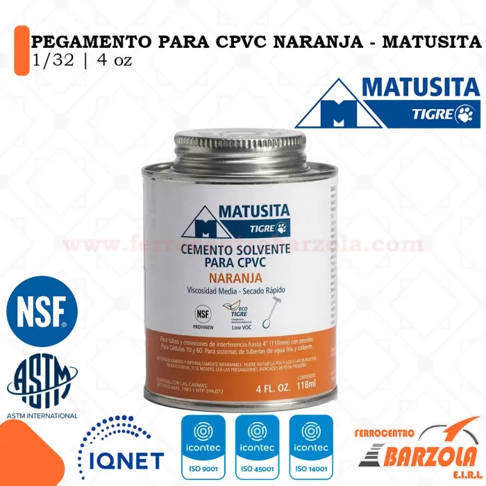 Pegamento Para CPVC Naranja 1/32 4oz - MATUSITA