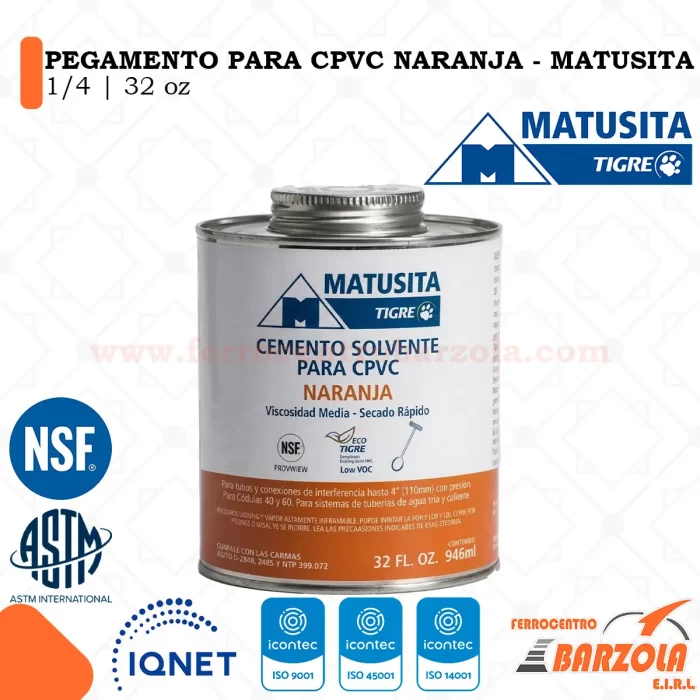 Pegamento Para CPVC Naranja 1/4 32oz - MATUSITA