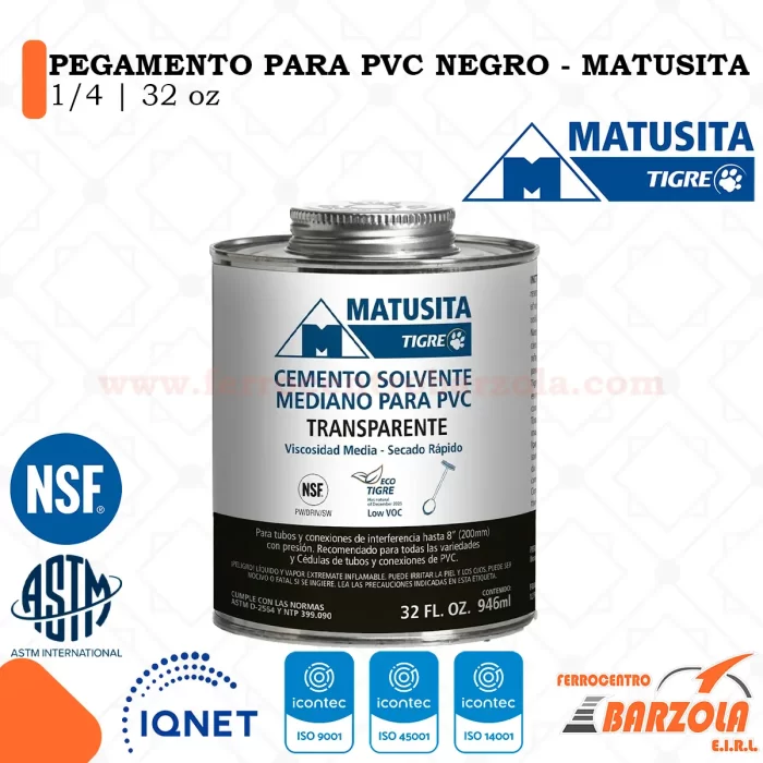Pegamento Para PVC Negro 1/4 32oz - MATUSITA