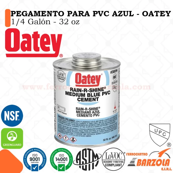 Pegamento Celeste PVC 1/4 RAIN | 32oz - OATEY
