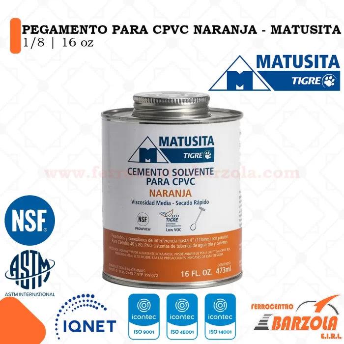Pegamento Para CPVC Naranja 1/8 16oz - MATUSITA