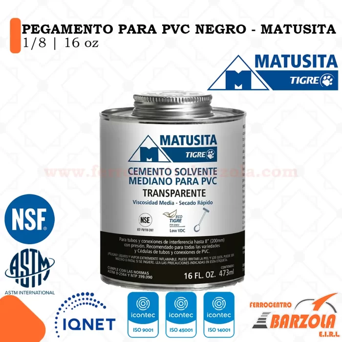 Pegamento Para PVC Negro 1/8 16oz - MATUSITA