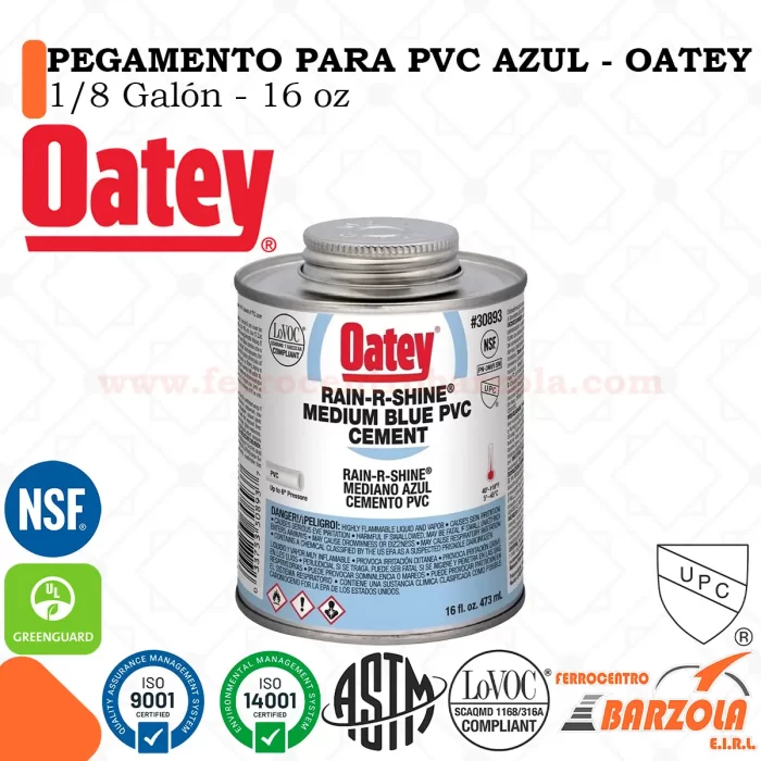 Pegamento Celeste PVC 1/8 RAIN | 16 oz - OATEY
