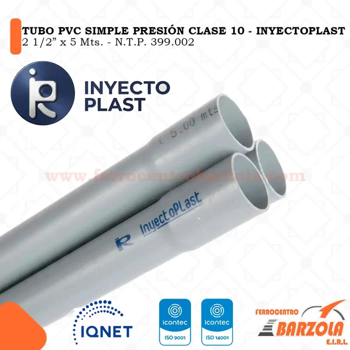 Tubo PVC SP 2 1/2"x5mts  Clase 10  - INYECTOPLAST