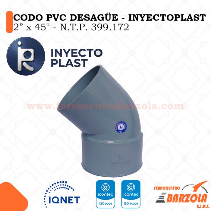 Codo PVC Desagüe 3"x45°