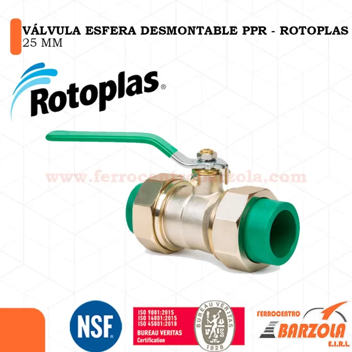 Válvula Esfera Desmontable PPR 25mm - ROTOPLAS