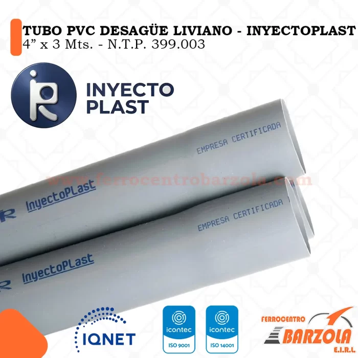 Tubo PVC Desagüe 4"x3mts LIVIANO - INYECTOPLAST