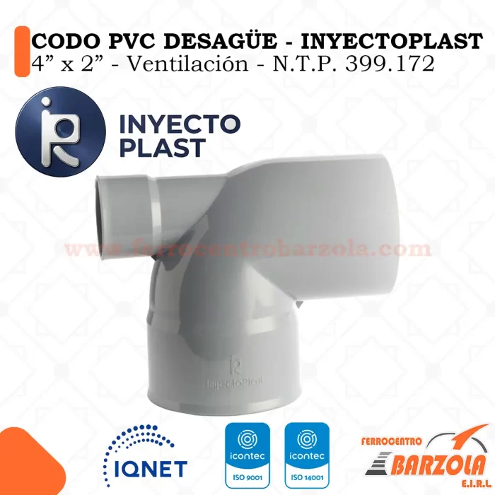 Codo PVC Desagüe 4"x2" Ventilación - INYECTOPLAST