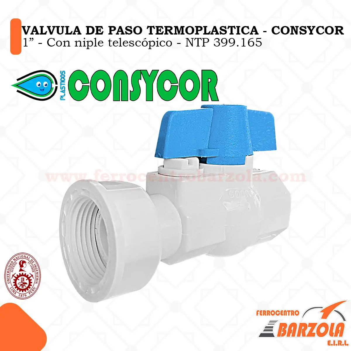 valvula de paso con niple telescopico 1 Válvula paso TERMOPLASTICA 1"