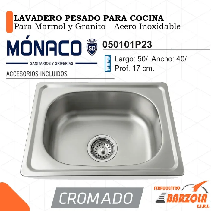 Lavadero PESADO Para Cocina / Para Marmol y Granito / Acero Inoxidable - MÓNACO