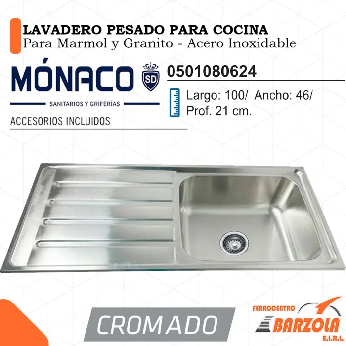 Lavadero PESADO Cocina para Marmol y Granito / Acero Inoxidable - MÓNACO