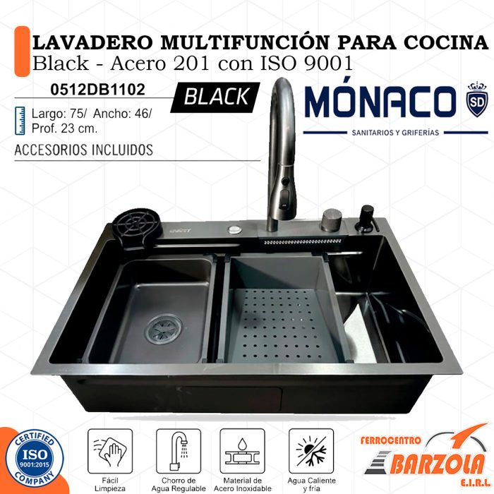 Lavadero Multifución Para Cocina Black - Mónaco