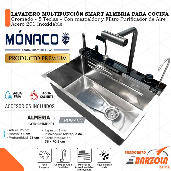 Lavadero Multifución Smart Almeria Para Cocina Cromado - Mónaco