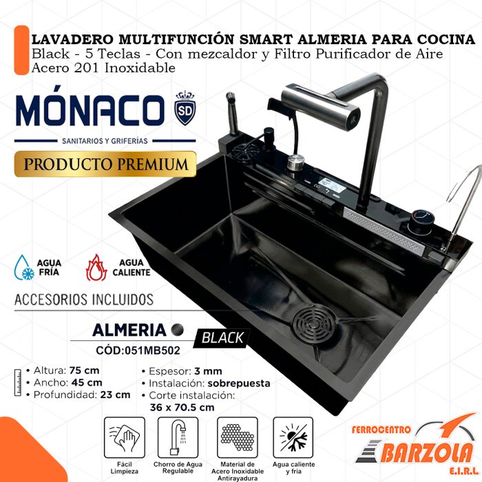Lavadero Multifución Smart Almeria Para Cocina Black - Mónaco