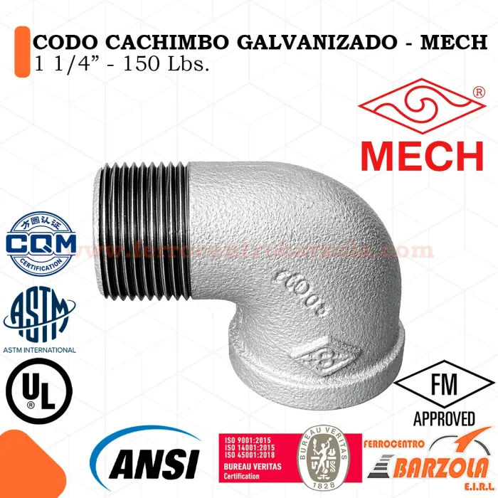 Codo Cachimbo Galvanizado 1 1/4" 150 libras - MECH