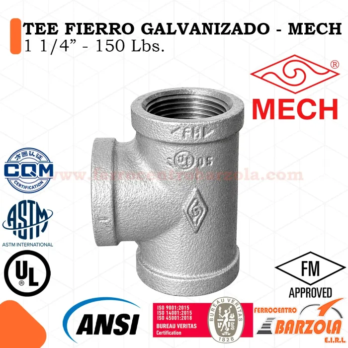 TEE Fierro Galvanizado 1 1/4" 150 libras - MECH