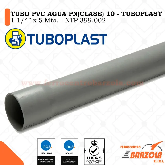 Tubo PVC PN-10 Agua 1 1/4" x 5 mts - TUBOPLAST