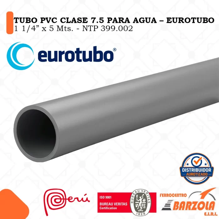 Tubo PVC Clase7.5 1 1/4"x5mts AGUA – EUROTUBO