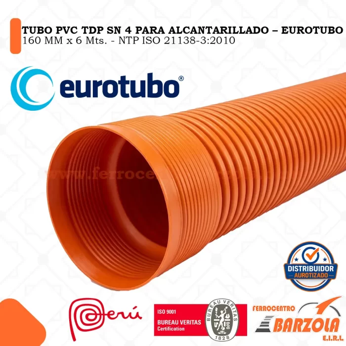 Tubo PVC TDP SN4 Alcantarillado 160MM x 6mts - EUROTUBO