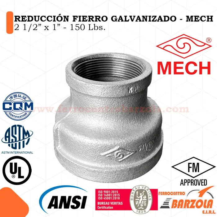 Reducción Fierro Galvanizado 2 1/2" x 1" 150 libras - MECH