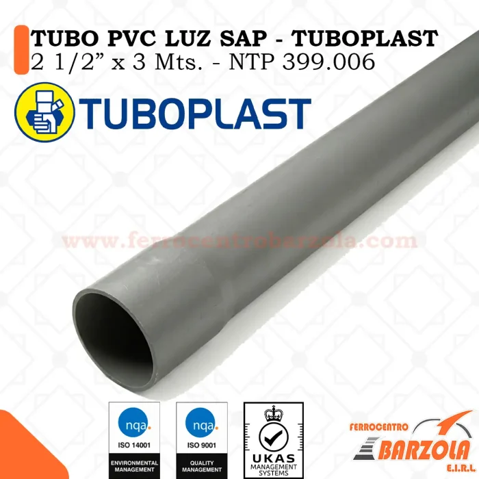 Tubo PVC Luz SAP 2 1/2" x 3 mts - TUBOPLAST