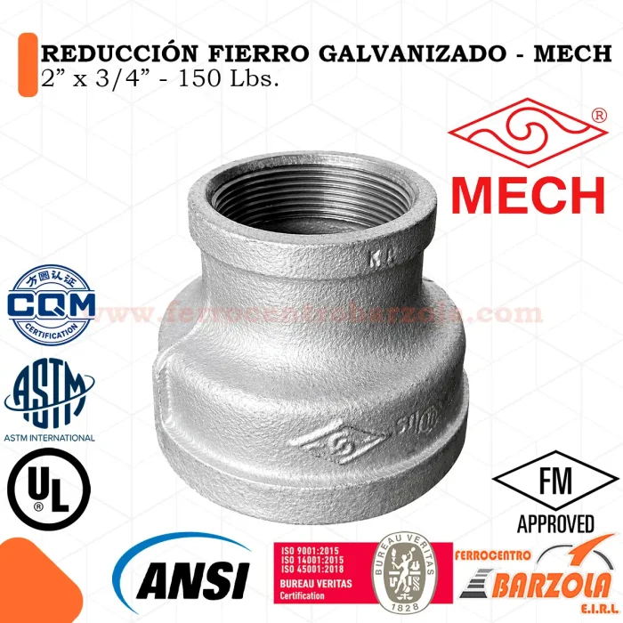 Reducción Fierro Galvanizado 2" x 3/4" 150 libras - MECH