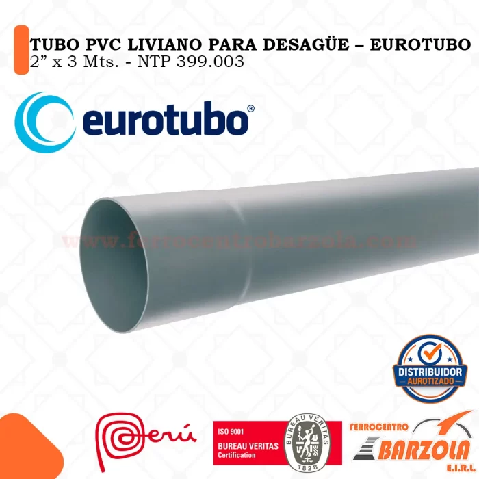 Tubo PVC Liviano 2"x3mts Desagüe - EUROTUBO
