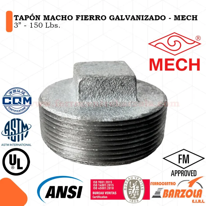 Tapón Macho Fierro Galvanizado 3″ 150 Libras – MECH