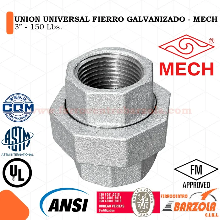 Unión Universal Fierro Galvanizado 3" 150 libras - MECH