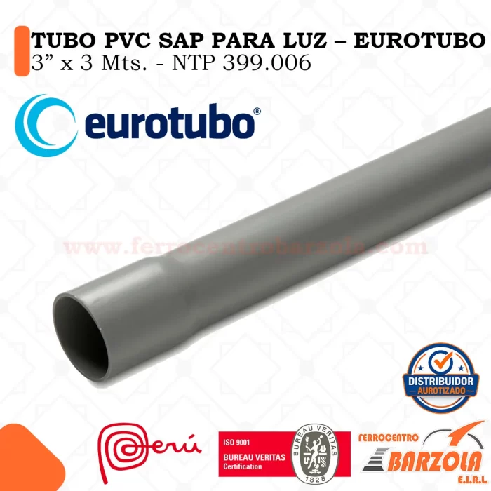 Tubo PVC SAP 3"x3mts LUZ - EUROTUBO
