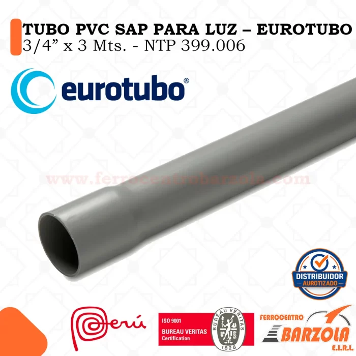 Tubo PVC SAP 3/4"x3mts LUZ - EUROTUBO