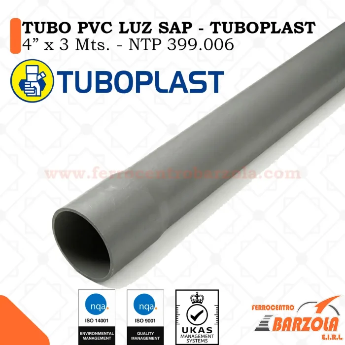 Tubo PVC Luz SAP 4" x 3 mts - TUBOPLAST