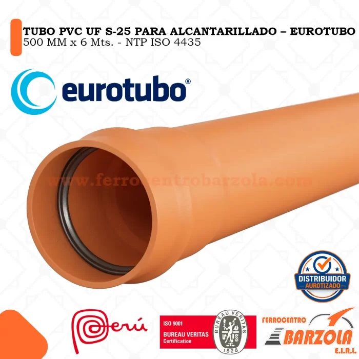 Tubo PVC UF S-25 Alcantarillado 500 MM x 6 Mts - EUROTUBO