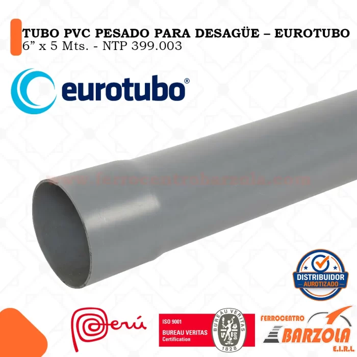 Tubo PVC PESADO 6"x3mts DESAGUE - EUROTUBO