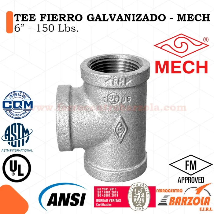TEE Fierro Galvanizado 6" 150 libras - MECH