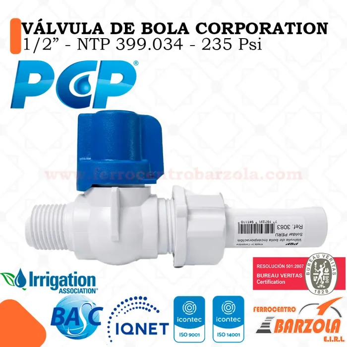 Válvula de Bola Corporation 1/2" - 235 PSI - PCP