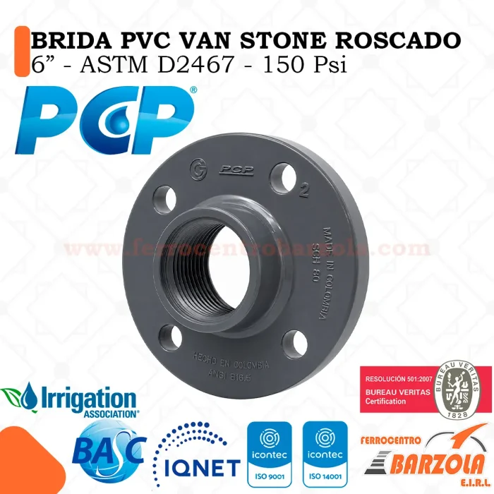 Brida PVC Van Stone Roscado 6″ – ASTM D2467 – 150 PSI – PCP