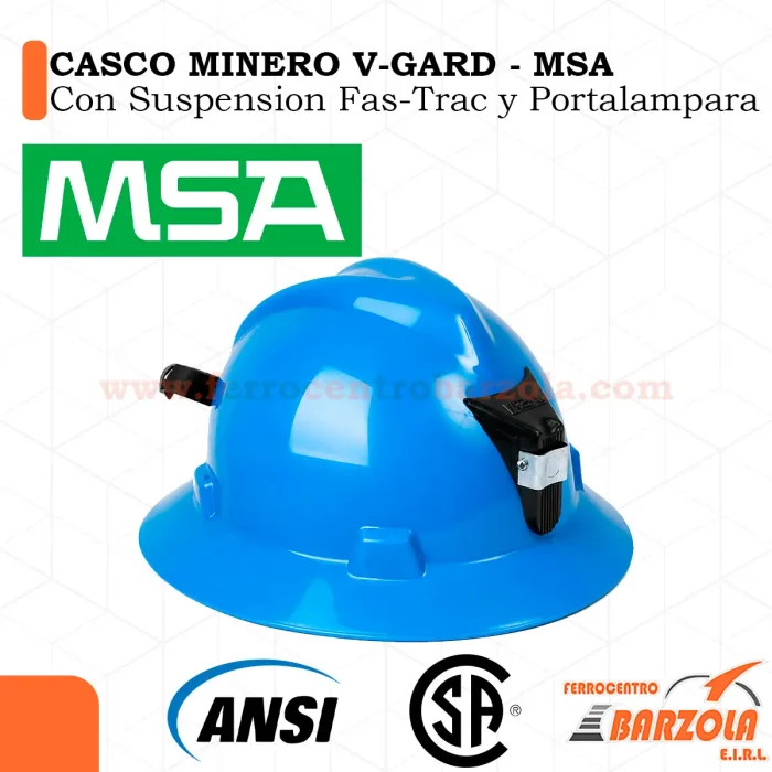 Casco Minero V-GARD con suspensión Fas-Trac y Porta lampara - MSA