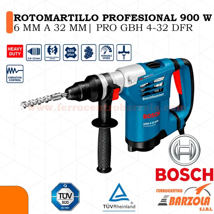 ROTOMARTILLO PROFESIONAL 900w 6mm a 32mm / PRO GBH 4-32 DFR - BOSCH